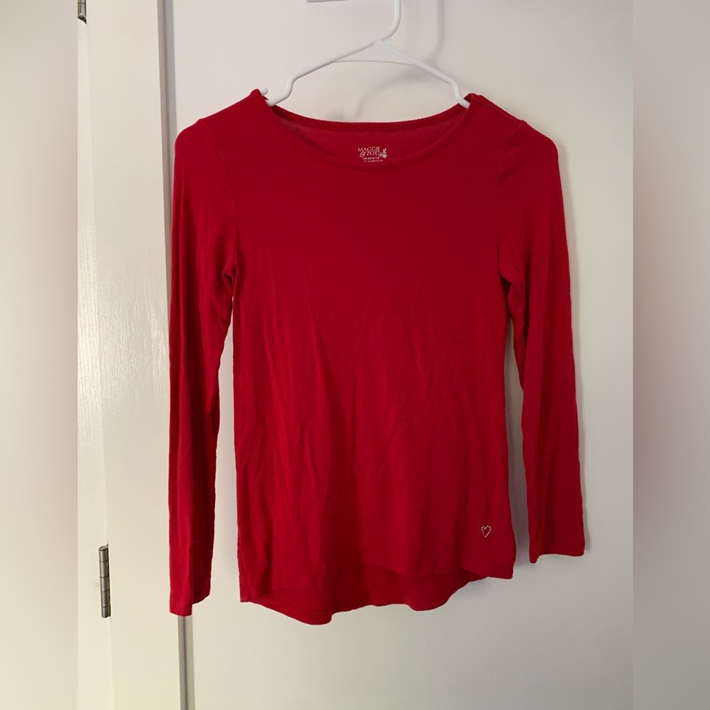 Thin Red Long Sleeve Kids Top With Heart